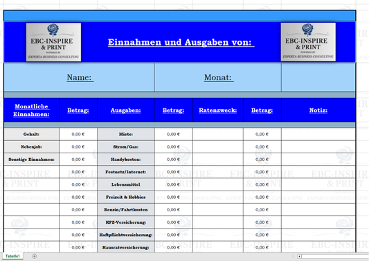 🧾 Excel Vorlage – Einnahmen & Ausgaben (Familie)